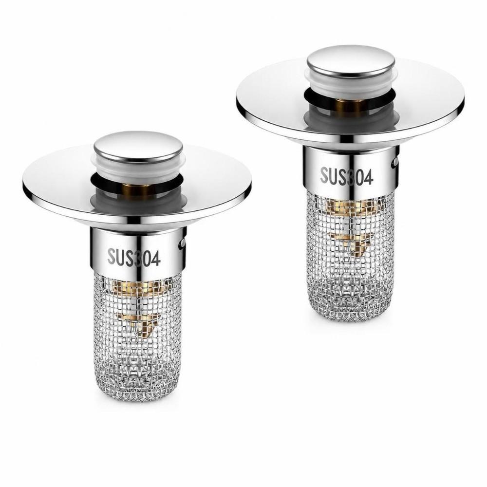 2 Pack Push Bounce Sink Drain Strainer 304 Stainless Steel Filter Basket Drain Stopper Washbasin