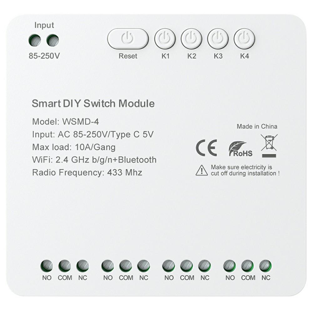 WSMD-4 Tuya Smart WiFi+RF 4-канальный релейный интеллектуальный модуль переключения Dly для дома/гаражных ворот
