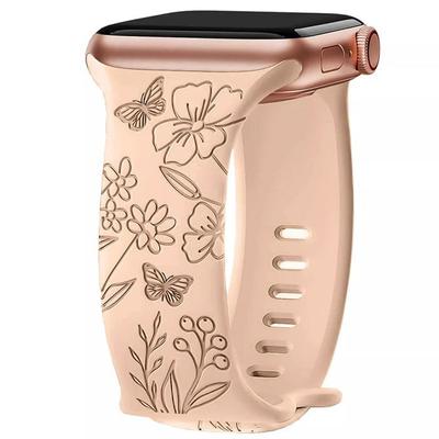Браслет для Apple Watch 38мм-40мм-41мм Серии 9 8 SE 7 6 5 4 3 2 1 / 42мм (Серия 10/11) Мягкий силикон Гравировка Цветок Обнаженный