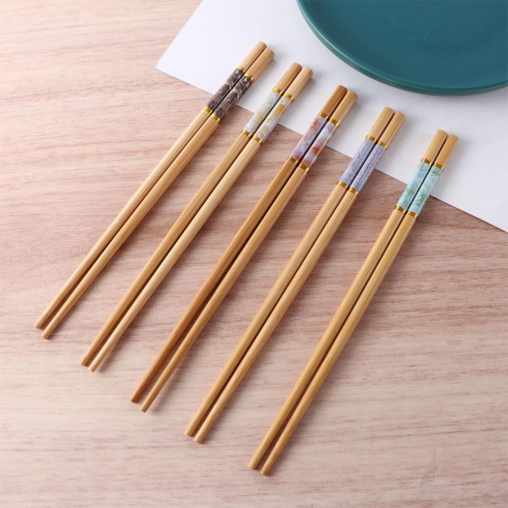 Бамбуковые палочки для суши, 5 пар, противоскользящие, подарочные, столовые приборы, кухонные принадлежности, набор столовых приборов