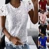 Women's Solid Color Lace Splicing Short Sleeve Round Neck Tops