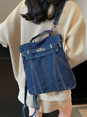 Женский рюкзак из потертого денима - Американский ретро-кэжуал стиль