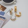 Yori Double Color Stainless Steel Metal Wave C-shaped Stud Earrings for Women Waterproof PVD Gold Plated Jewelry Gift