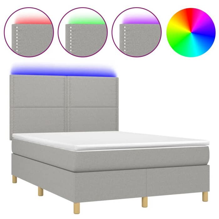 Maison Exclusive - Sommier à lattes de lit et matelas et LED Gris clair 140x190 cm