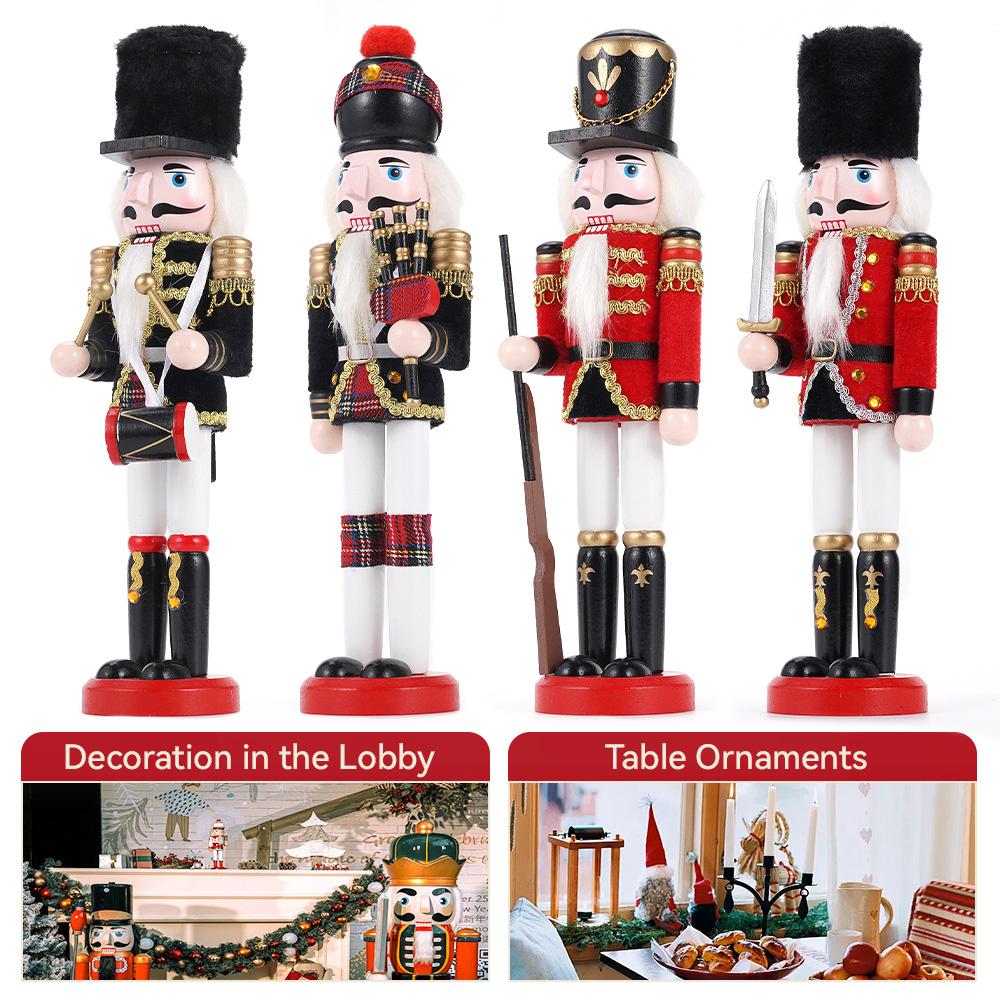 30CM Christmas Nutcracker Set Wooden Nutcracker Ornament Soldier Figure Handcraft Doll Home Office Desktop Xmas Decoration Gift