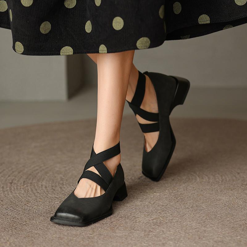 Французские нишевые туфли Мэри Джейн в стиле ретро, ​​женские новые летние кожаные туфли на толстом каблуке с неглубоким носком Ins Tide Single Shoes