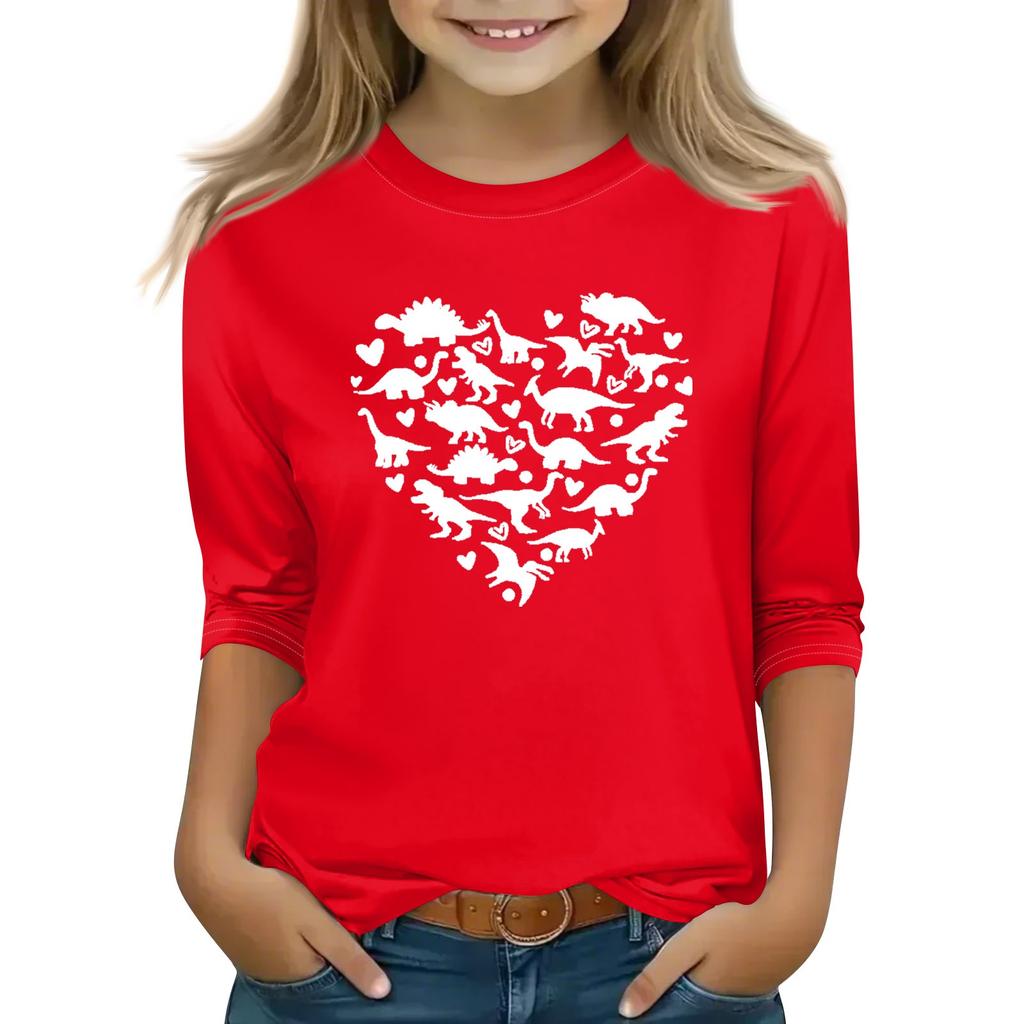 Принтованные топы для девочек-подростков, футболки с круглым вырезом и рукавами 3/4, модные топы для наряда