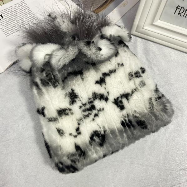 Пушистая зимняя шапка из натурального меха, теплая шапка из натурального меха кролика Рекс, женская вязаная шапка из 100% натурального меха