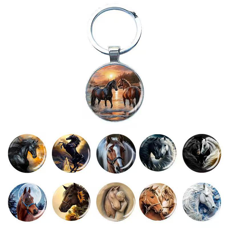 Running Stallion Pattern Round Pendant Keychain - Hot-selling Metal Charm Gift