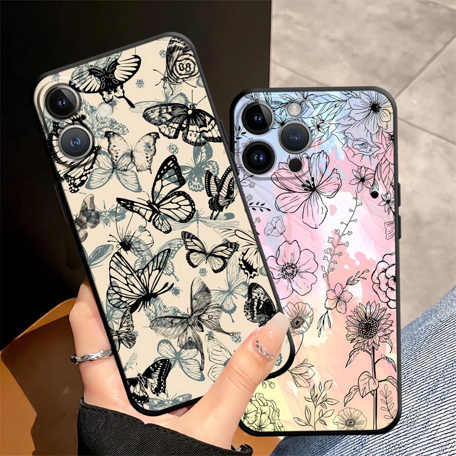 Чехол для Apple iPhone 17 Pro Max 12 11 16 14 13 XR XS MAX Air 15 Pro 7 8 Funda Чехол для телефона Ретро Бабочка Цветок