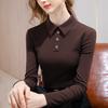 POLO воротник базовая рубашка для женщин новая женская однотонная пуговица с длинным рукавом футболка дизайн интерьера топ