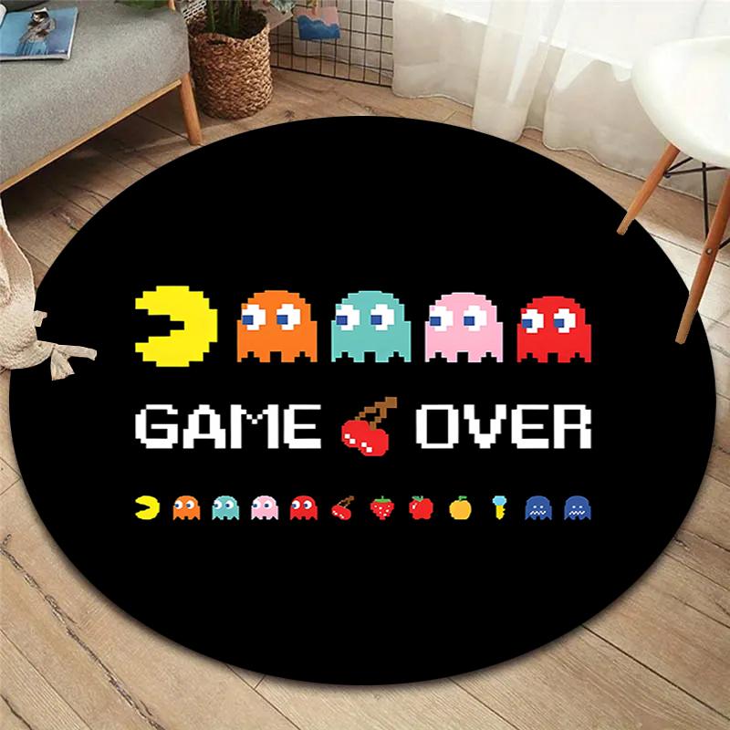 Круглый ковер Pac-Man, Ковер для гостиной, спальни, дивана, игровой комнаты, Нескользящий коврик для пола