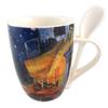 [Q7696] - Porcelain Mug + Spoon 'Vincent Van Gogh' (Café Terrace In the Evening) - 10.5x8 Cm