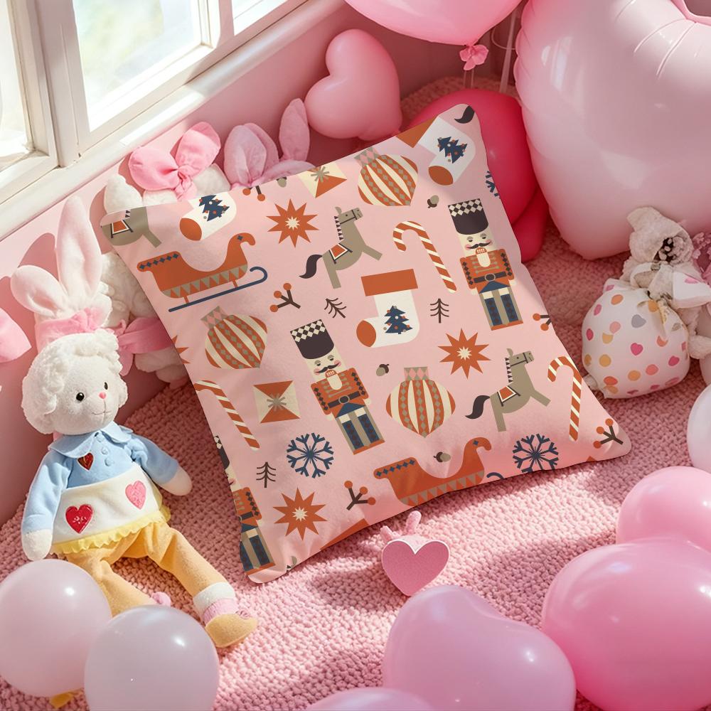 Nordic Nutcracker Soldier Toy Cushion Cover Pattern Printed Pillowcase for Living Room Sofa Cushion Cover & Bedroom Decor