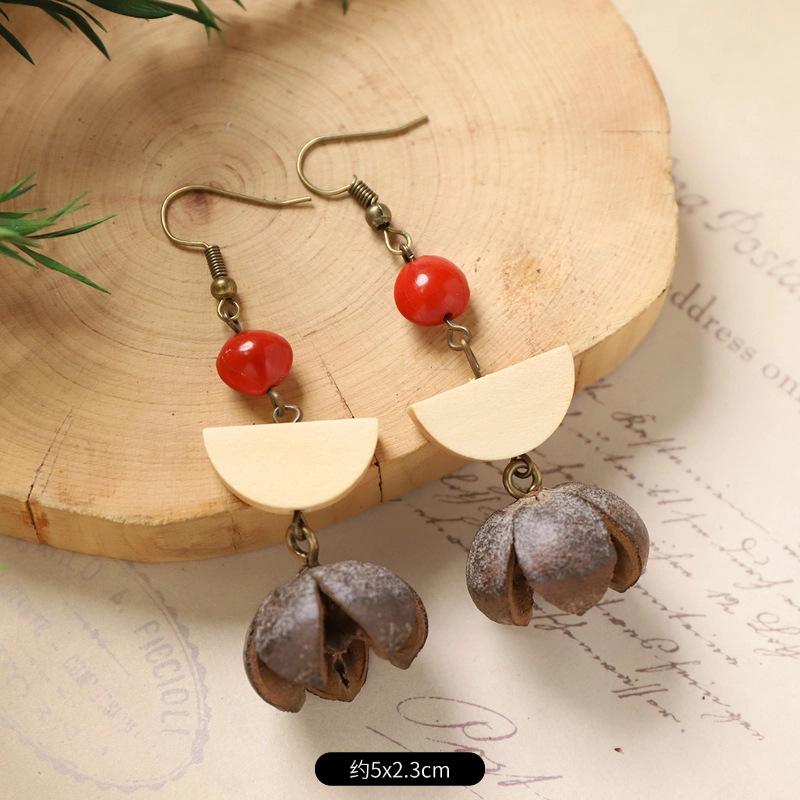 Оригинальные серьги Mori Plant Fruit, натуральные желуди, ручная работа, ретро-женские длинные серьги, этнический стиль, литературная и традиционная китайская медицина