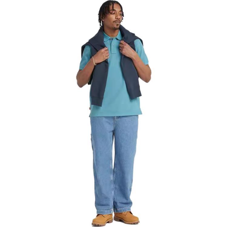 Timberland Polo Shirts Men's Storm Blue Polo Collar Moderate Straight Fit A62T5-DV7