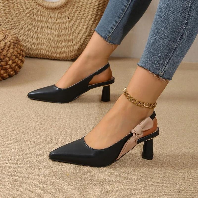2024 Новые простые и универсальные женские туфли Модные туфли на шпильках с острым носком Женские босоножки на высоком каблуке Однотонные босоножки