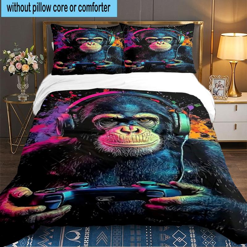 Monkey Music Headphones 3PCS Bedding set,Ideal for 1pc Duvet Cover And 2pcs Pillowcases Perfect for Fan gift,Ideal for Bedroom, Dormitory