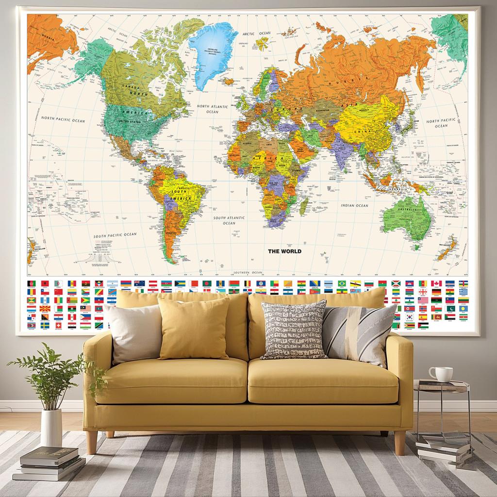 Карта мира - страны с городами, карта мира без рамы, настенный декор для гостиной, спальни, дома, офиса, современное искусство, инструмент для путешествий