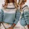 Yousheng Женский свитер с круглым вырезом и длинным рукавом, вязаный крючком пуловер, свитер с геометрическим узором, цветной трикотажный топ