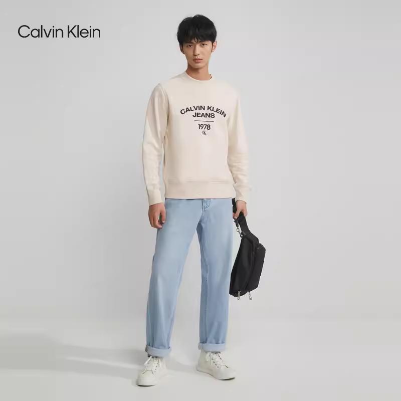 Calvin Klein Модная хлопковая толстовка с круглым вырезом и цветными буквами, мужская толстовка Off-White J323921