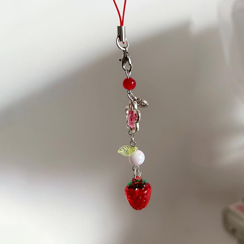 Милый декор для мобильного телефона, красная розовая цепочка для телефона с клубникой