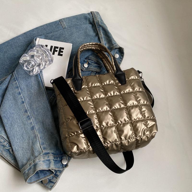 Женские сумки через плечо, женская сумка большой емкости, стеганая сумка-тоут, нейлоновая однотонная сумка-портфель, сумка-пуховик через плечо
