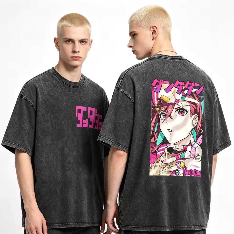 Summer Hot Sale Japanese Anime DANDADAN Washed Vintage Graphic T-shirt Y2K Men Women Punk Top Gothic Cotton Oversized T-shirt
