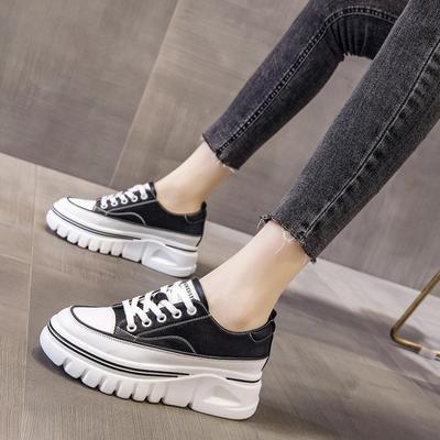 Обувь на толстой подошве, Женская обувь, Спортивная женская повседневная обувь, Однотонные туфли на шнуровке с увеличением роста