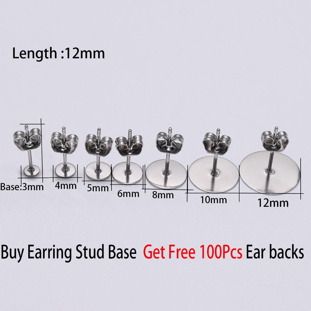 20-100pcs/lot Gold Stainless Steel Blank Post Earring Studs Base Pins With Earring Plug Findings Ear Back For DIY Jewelry Making