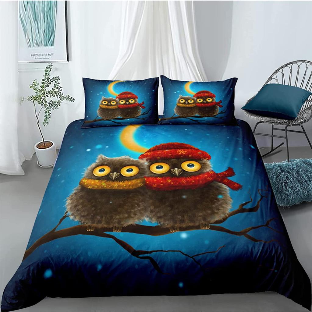Пододеяльник с изображением совы King Queen, серый, милый комплект постельного белья с изображением животных, розовый, оранжевый, серый, цветы, чехол для одеяла, полиэстер, пододеяльник