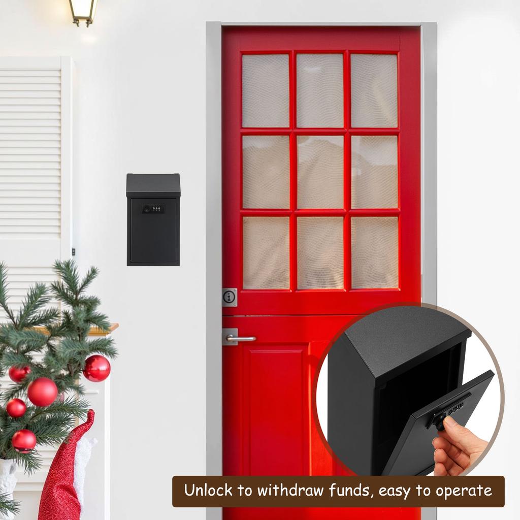 Metal Donation Box Locking Suggestion Box Wall Mounted Mailbox Charity Collection Box Cash Home Office Outdoor Secure Drop Box