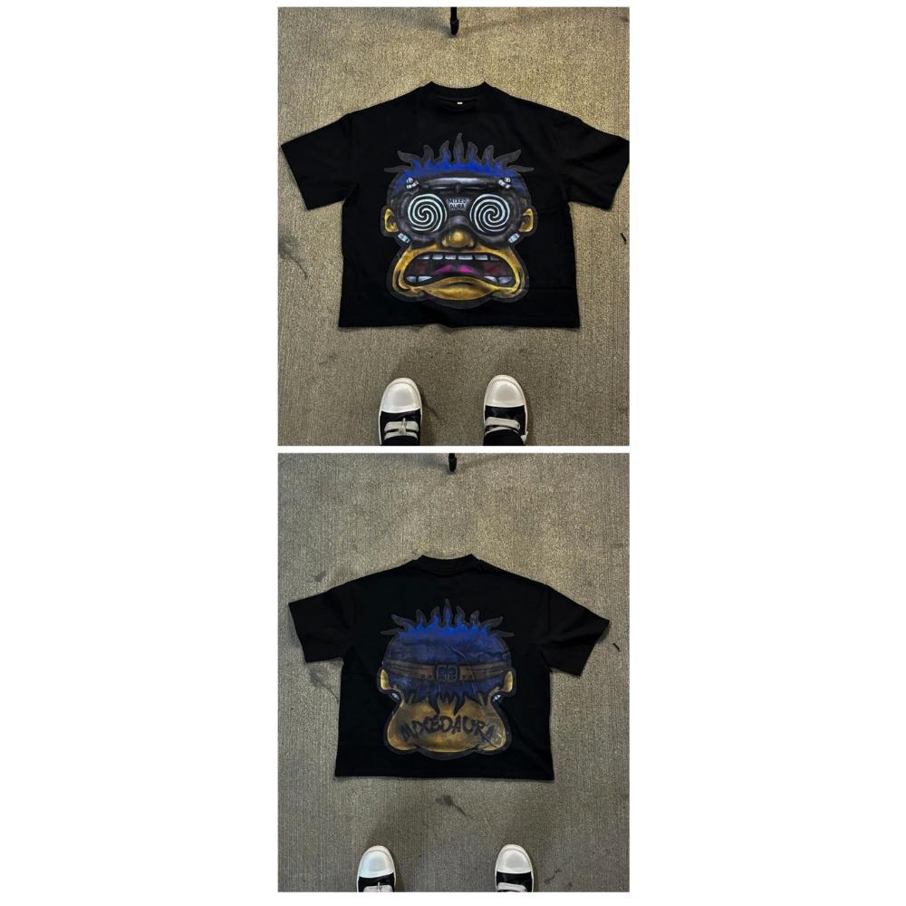 Новая футболка с принтом европейских и американских персонажей из мультфильмов для мужчин Y2k Harajuku повседневная свободная футболка из чистого хлопка с коротким рукавом