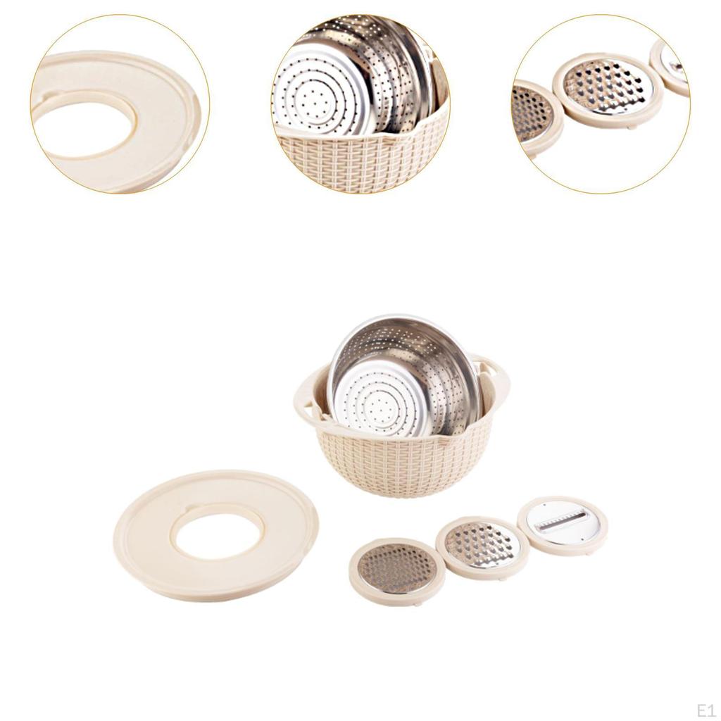 4 In 1 Colander with Bowl Set Fruit Cleaner 360°Rotating Versatile Salad Spinning Tool Strainers