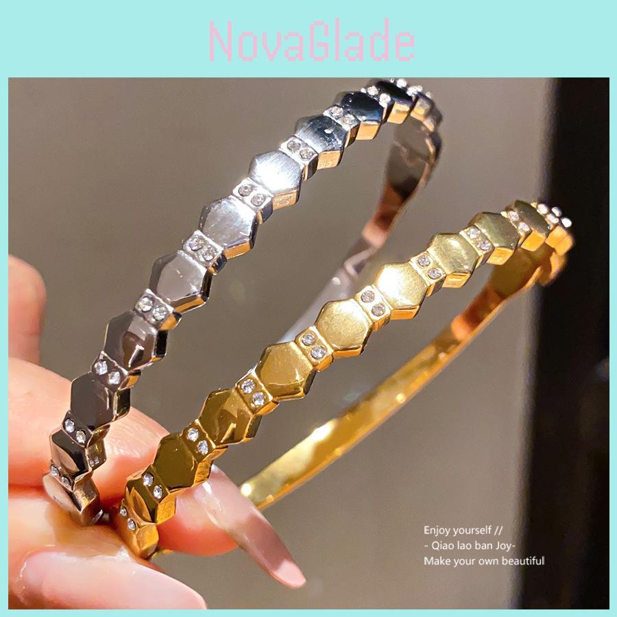 No Ip Womens Stainless Steel Hexagonal Bangle In Gold And Silver For Fashion And Daily Accessories