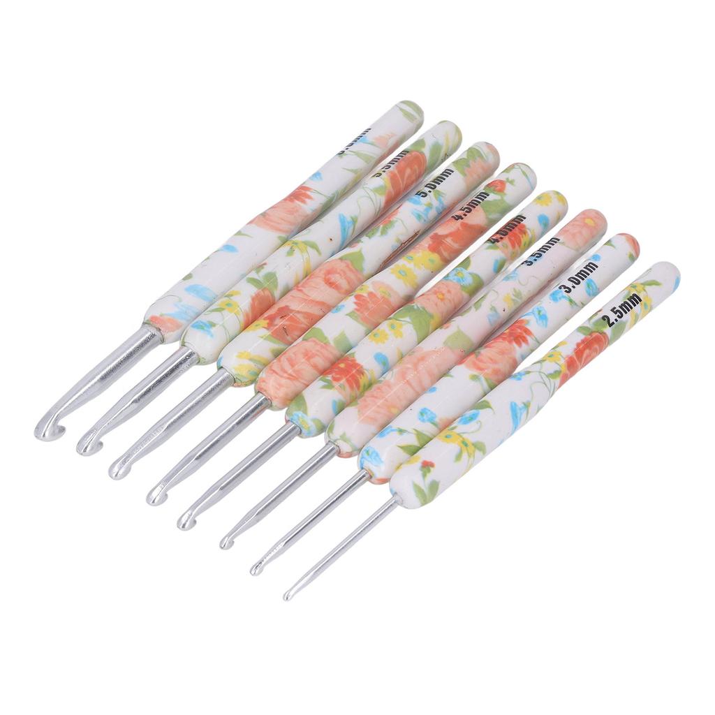 8pcs Crochet Hook Set Printing Aluminum Handcraft Colorful Crochet Hook Ergonomic Knitting Hook for Knitters for Sewing
