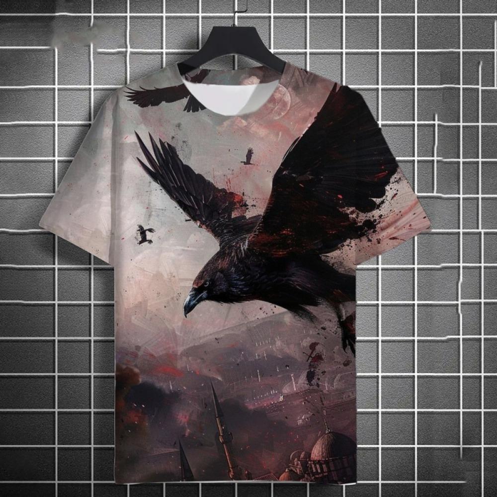 Colorful Crow Graphic T Shirt For Men Cool Animals 3D Printed Tees Summer Fashion Short Sleeve Tops Loose Round Neck T-Shirts