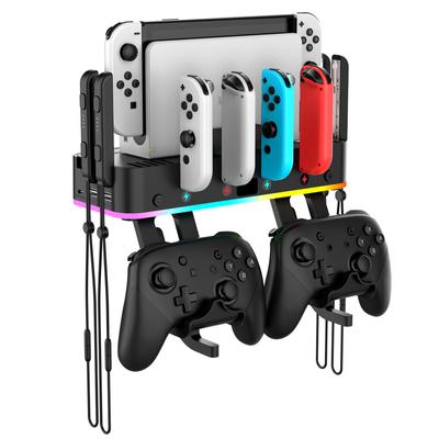 Настенный держатель для консоли с контроллером RGB-подсветки, зарядная станция, органайзер для контроллеров, подходит для Switch/OLED