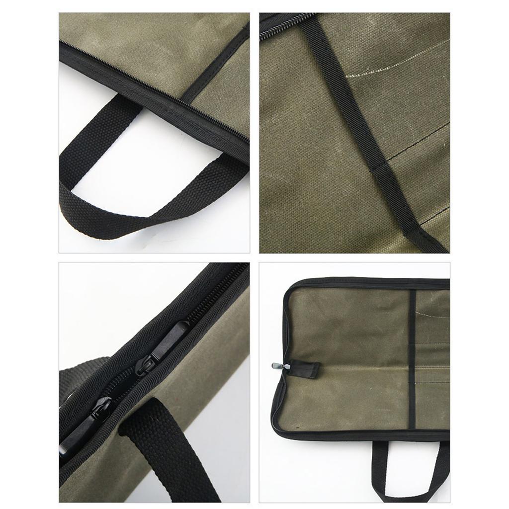 Camping Knife Roll Bag Waxed Canvas Outdoor Picnic Utensil Organizer Portable Knife Carrier