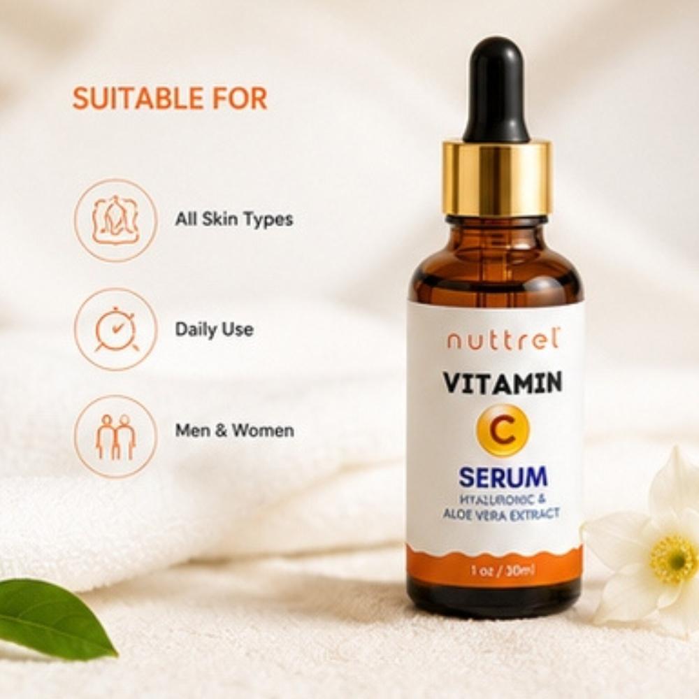 Nuttrel Vitamin C Skin Care Serum Essence | Hydrating Face Serum with Hyaluronic Acid & Aloe Vera | 30ml
