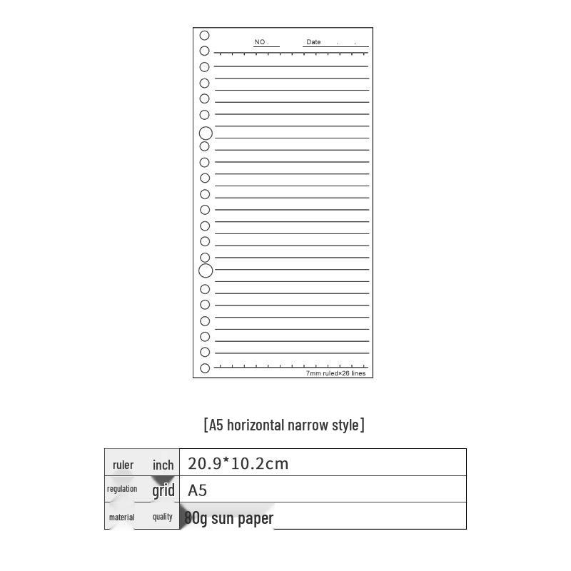 Утолщенная бумага для сменных блоков формата A4/B5/A5/A6/A7 – Горизонтальная линия, Клетка, Чистые листы