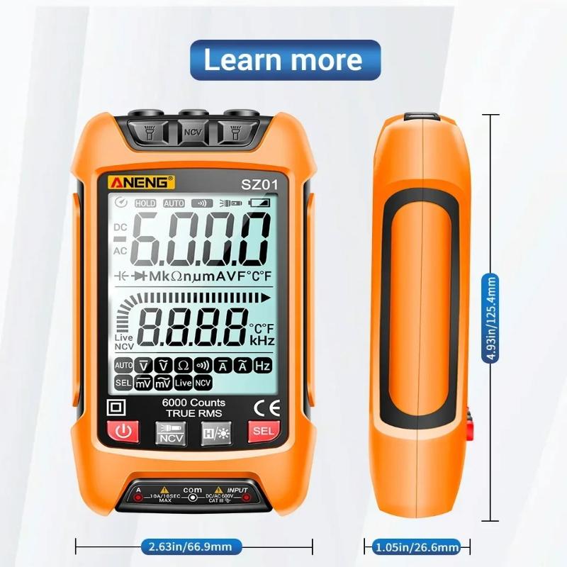 Portable Intelligent Digital Multimeter 6000 Count  ANENG SZ01 AC/DC Current Voltage Tester Electric Capacitance Meter Electrician Tools with Lights