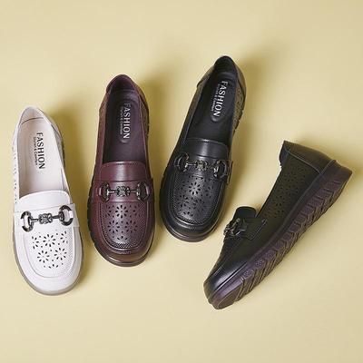 Женские повседневные кожаные туфли с пружинной пряжкой, нескользящие, для мам и пожилых людей - Универсальные, с подошвой из сухожилий