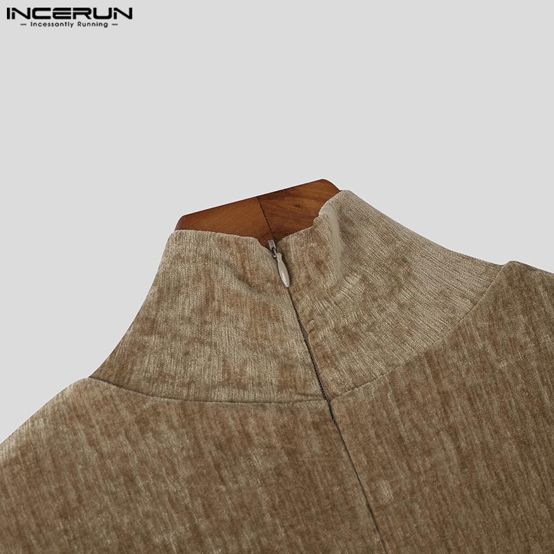 INCERUN Autumn Men Turtleneck Long Sleeve High Splits Tunic Tops Pullovers