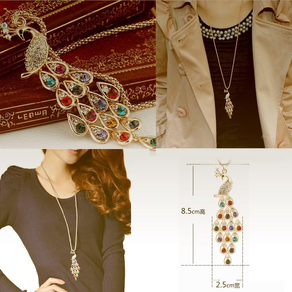 Hot Sale Special Trendy Unique New Colorful Crystal Peacock Pendants Necklaces for Women Long
