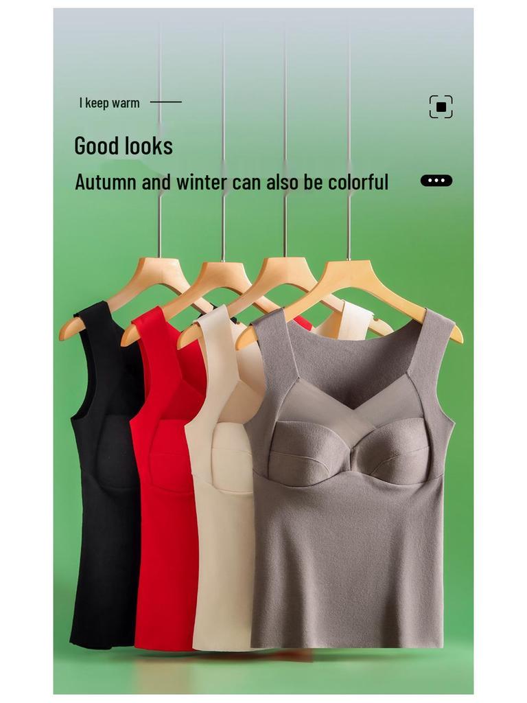 Women's German Velvet One-Piece Warm Vest Top with Built-in Bra for Autumn and Winter