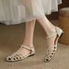 2025 Summer Bohemian Retro One-word Buckle with Bag Head Woven Sandals Women's Flat Low-heeled Hollowed-out Roman Shoes