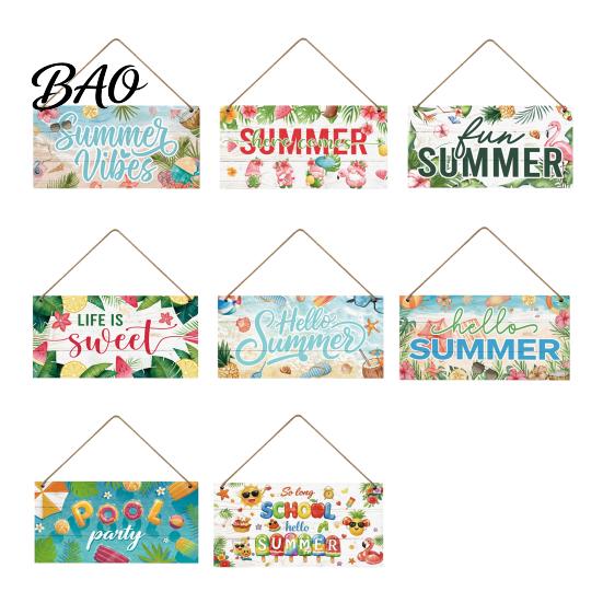 Summer Themed Gifts Wooden Hanging Sign, Beach Theme Welcome Sign Front Door Decor with Rustic Wood Plaque Rope, Colorful Hanger for Seasonal