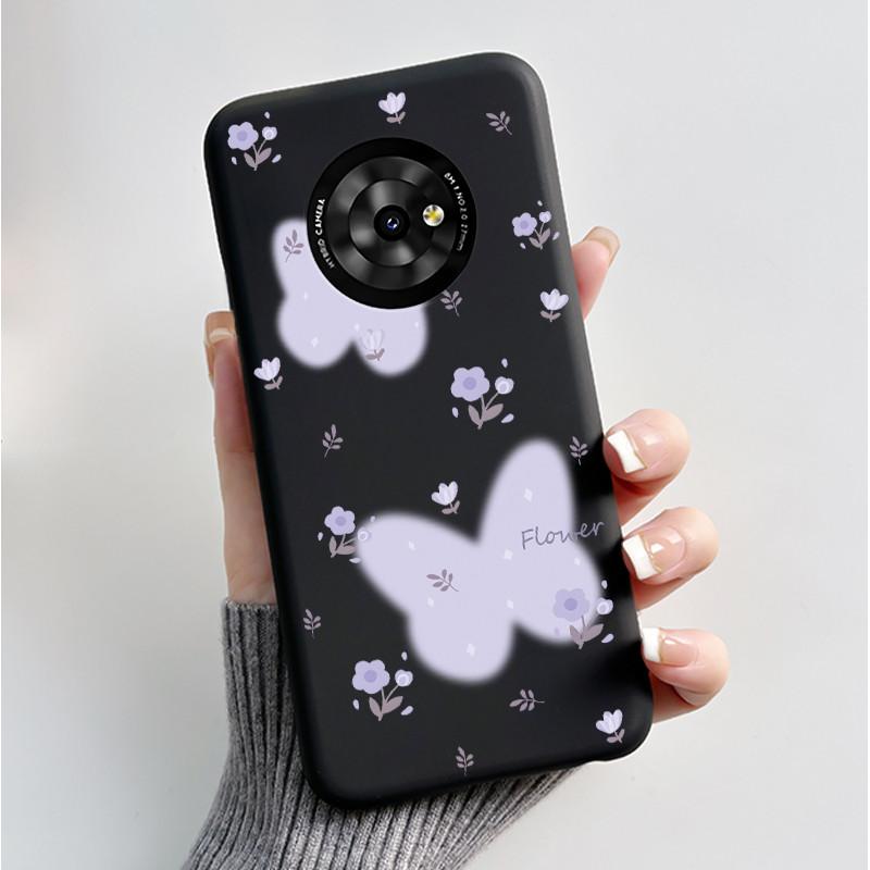 For TCL Suixuetang M1/OneTouch T615N Case Back Cover Fashion Butterfly Flower Black Shockproof Soft Silicone Bumper Phone Casing