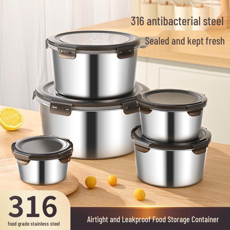 Ланч-бокс из пищевой нержавеющей стали 316: Герметичный круглый контейнер с крышкой для офиса, лапши быстрого приготовления и супа.